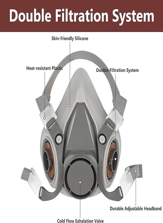 POXEFLIP Cartridges Half Face Mask With 6200 Filter Respirator Face Cover With Reusable Professional Breathing Protection & Adjustable Comfort Strap (With Goggles) - Image 3